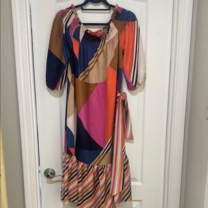 Trina Turk Pink and Blue Asymmetrical Wrap Dress